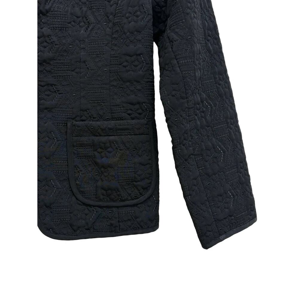 Black Embossed Quilted Zip-Front Jacket - Picture 3 of 7